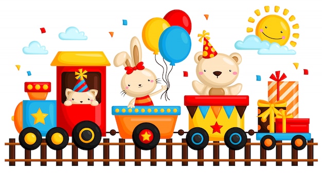 Vector animal in birthday train