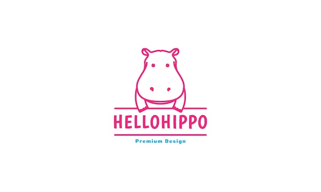 Animal cartoon cute line hippo logo vector symbol icon design graphic illustration