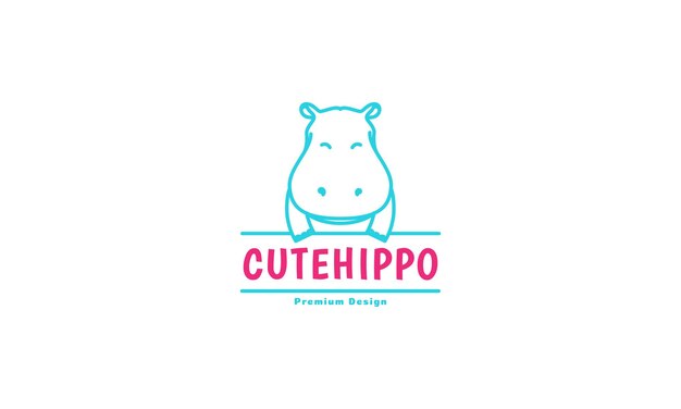 Animal cartoon smile line hippo logo vector symbol icon design graphic illustration