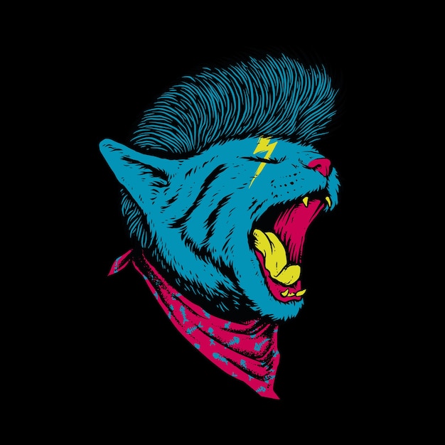 Animal cat rock style roar  illustration 