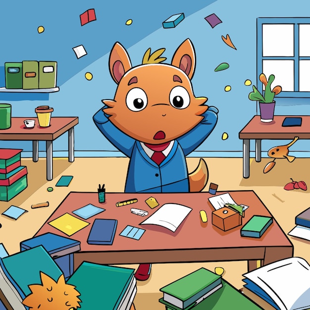 Vector an animal in a classroom managing some learning difficulties there is mess vector illustration