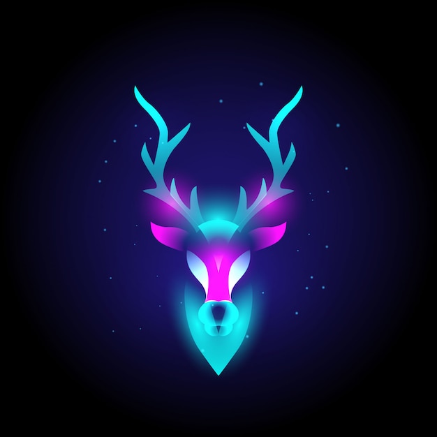 Animal deer head modern logo  with neon vibrant colors, abstract.