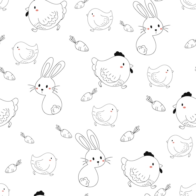 Animal doodle elements seamless pattern 