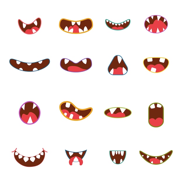 Animal facial expressions and emotions Monster mouth icon Vector illustration