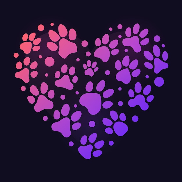 Animal Footprint colorful Heart Vector Dog Paw Prints heartshaped illustration