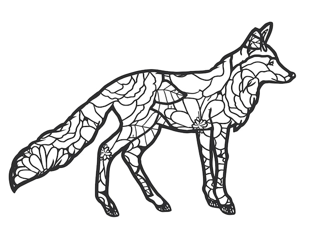 Animal fox for adult vector illustration Stress coloring for adults Zentangle style