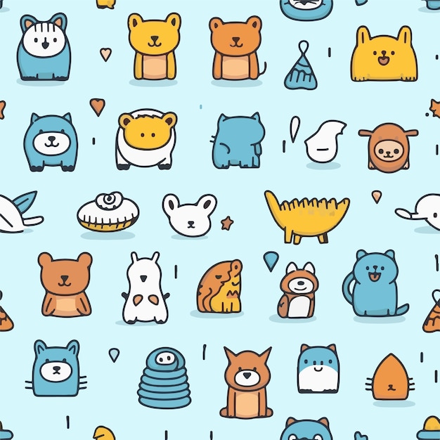 Animal handdrawn doodle seamless pattern