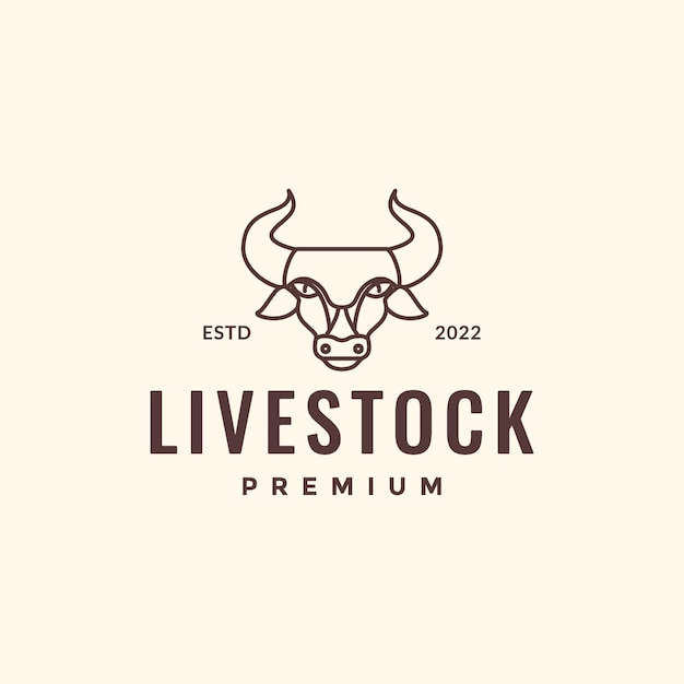 Animal head horned bull cow cattle livestock line art hipster logo design vector