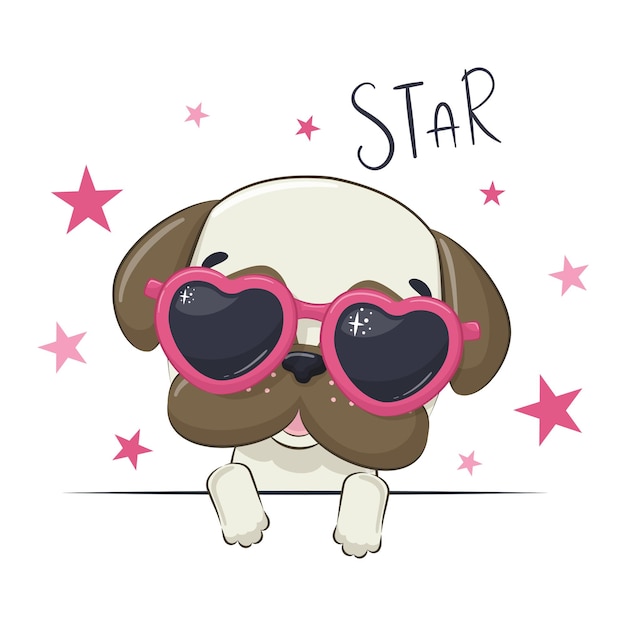 Animal illustration with cute girl dog with glasses.