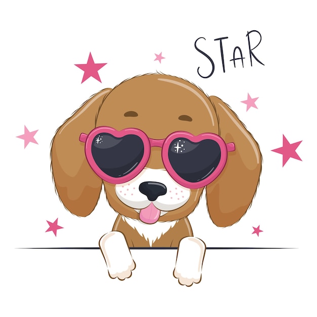 Animal illustration with cute girl dog with glasses.