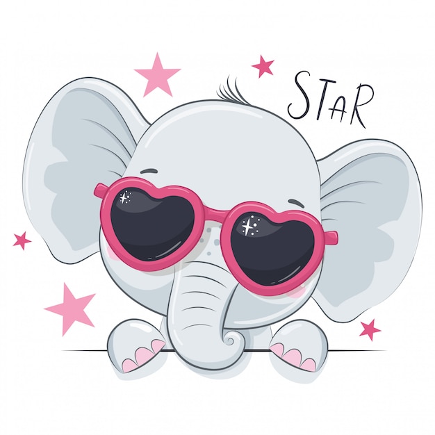 Animal illustration with cute girl elephant with glasses.