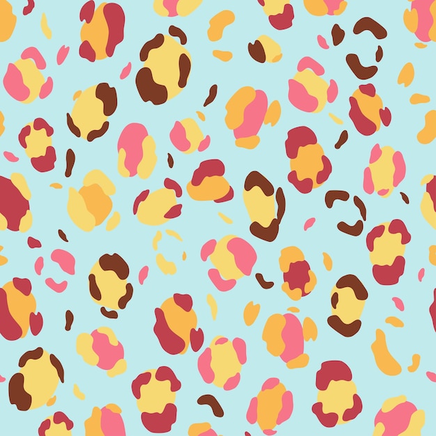 Animal leopard vector pattern Pink yellow print Blue background Wrapping paper Textile design