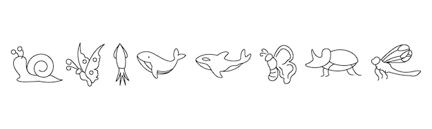 Animal line art icon set design template vector illustration