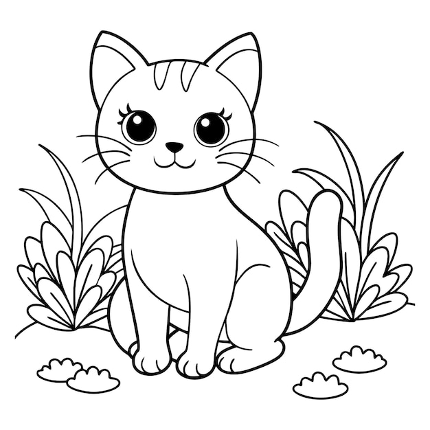 Vector animal outline a drawing of a cat with big eyes printable kids coloring page line art