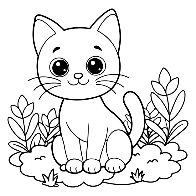 Animal outline a drawing of a cat with big eyes printable kids coloring page line art