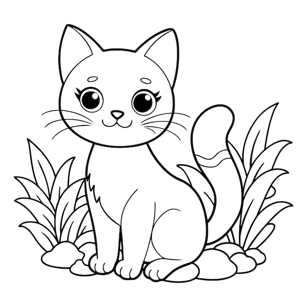 Animal outline a drawing of a cat with big eyes printable kids coloring page line art