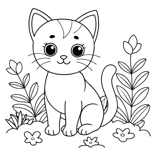 Animal outline a drawing of a cat with big eyes printable kids coloring page line art