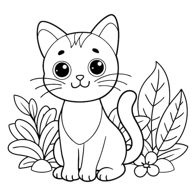 Vector animal outline a drawing of a cat with big eyes printable kids coloring page line art