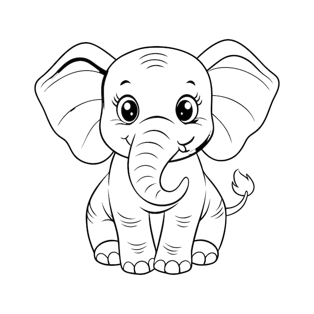 Vector animal outline illustration art design of a cute elephant for kids coloring page