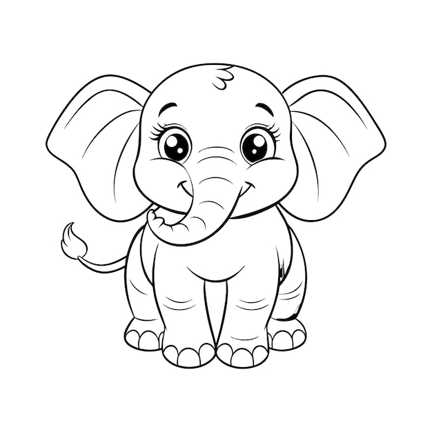 Vector animal outline illustration art design of a cute elephant for kids coloring page