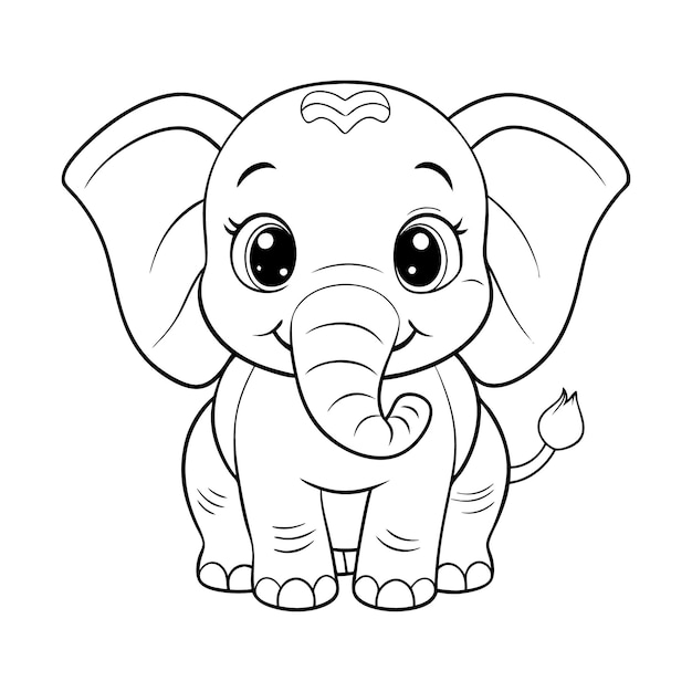 Vector animal outline illustration art design of a cute elephant for kids coloring page