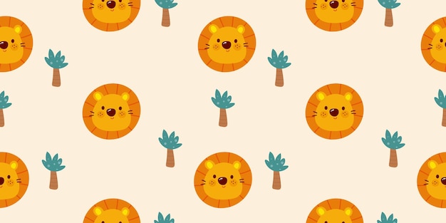 Animal pattern Seamless pattern Sfari Cute Lion kawaii illustration