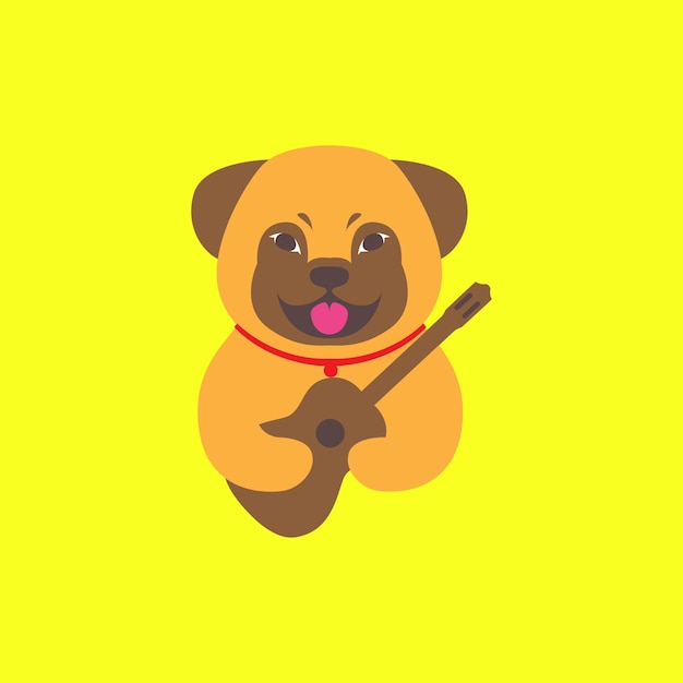 Animal pets dog puppy playing guitar music mascot cute logo design vector