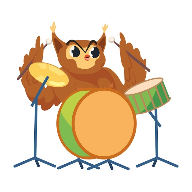 animal playing instrument owl with drums