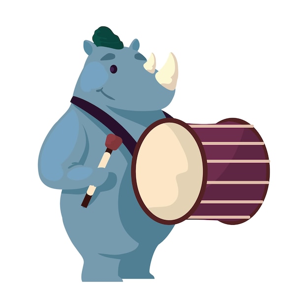 animal playing instrument rhino with drum