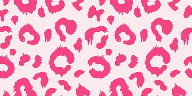 Animal print pink leopard vector seamless pattern in the style of doodles hand drawn