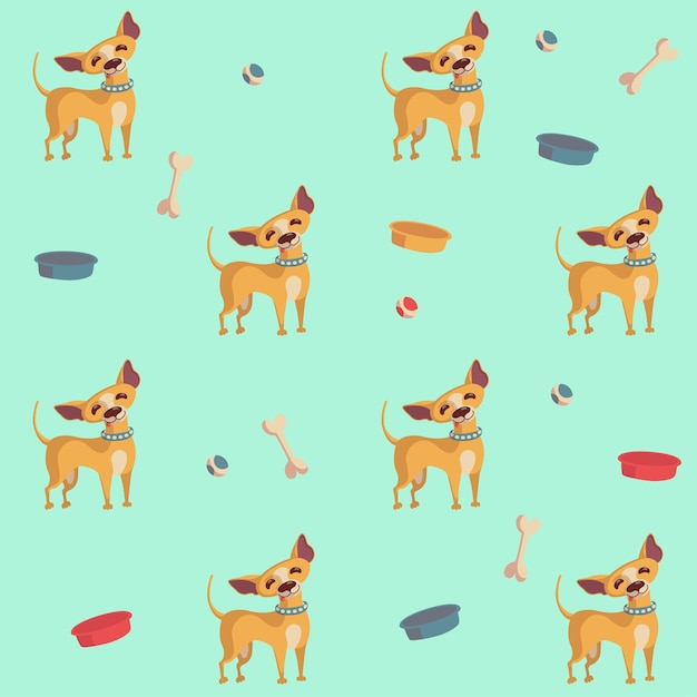 Animal seamless pattern Chihuahua with bowl ball and bone Pattern for textile paper fabric