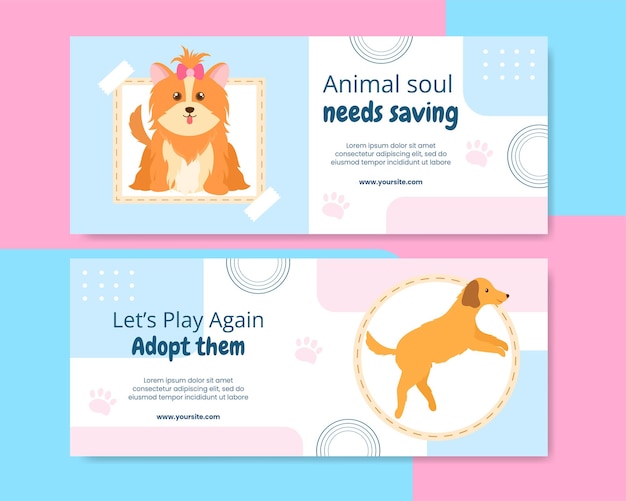 Vector animal shelter banner template flat dog cartoon background illustration