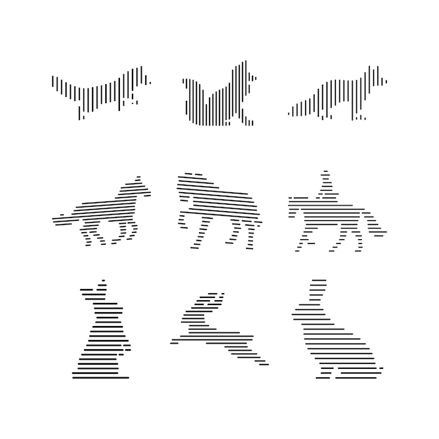 Animal Silhouette Icon Logo Design Digital Line Art Effect of Fox Horse Rabbit Minimal Illustration