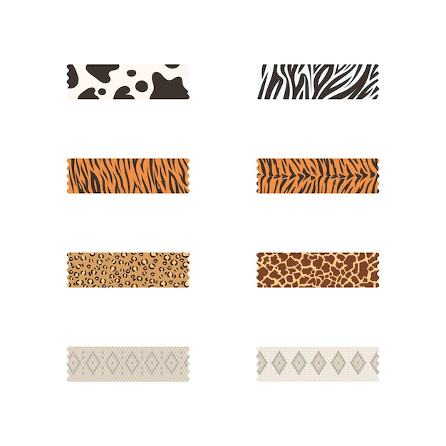 Animal skin tape washi sticker strips for text decoration Set of colorful patterned washi tape Vector illustration