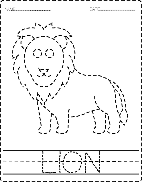 Animal Tracing Book with Example. Preschool worksheet for practicing fine motor skill.