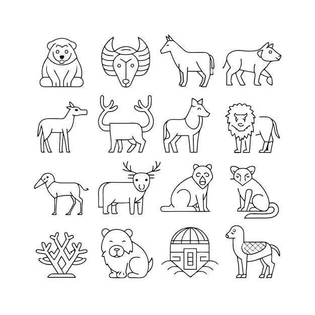 Vector animal and wildlife icon set vector illustration