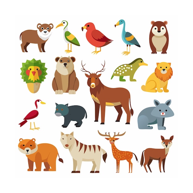 Vector animal and wildlife icon set vector illustration