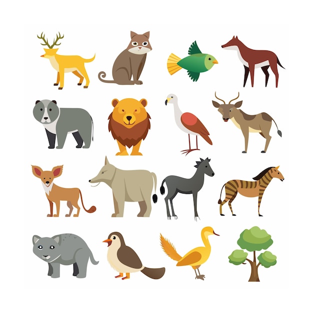 Vector animal and wildlife icon set vector illustration