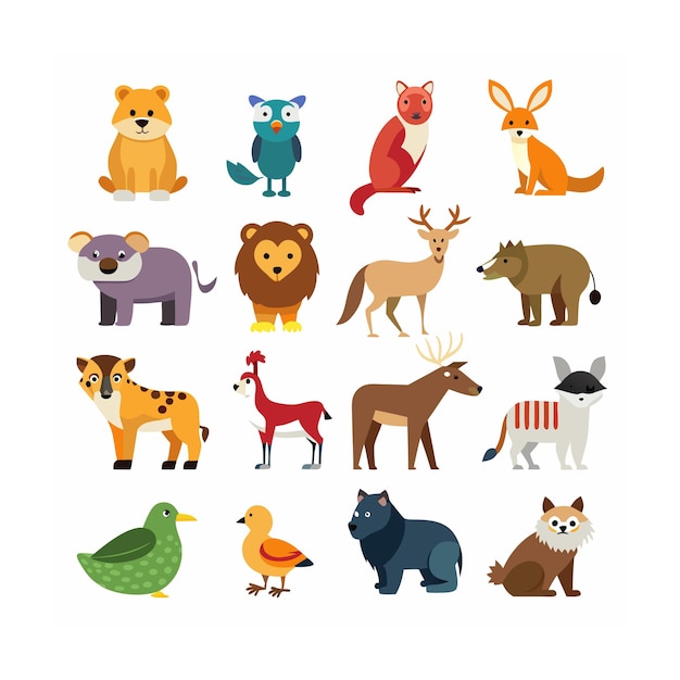 Vector animal and wildlife icon set vector illustration