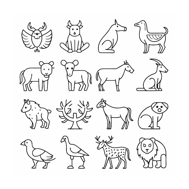 Vector animal and wildlife icon set vector illustration