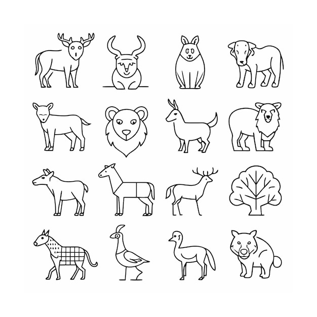 Vector animal and wildlife icon set vector illustration