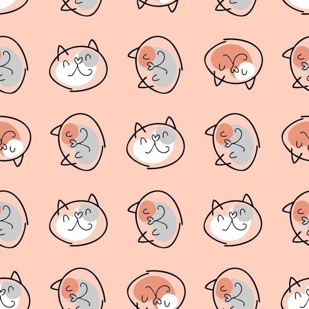 Animalistic seamless pattern with smug cats faces Perfect for Tshirt textile and print Hand drawn vector illustration for decor and design