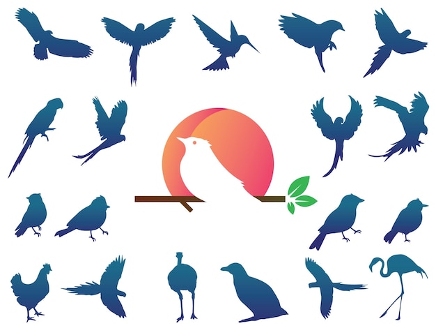 Animals bird silhouette collection with logo in vector gradient style