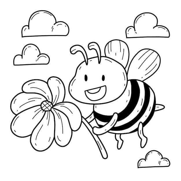 Animals coloring book alphabet Isolated on white background Vector cartoon bee