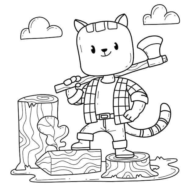 Animals coloring book alphabet Isolated on white background Vector cartoon cat lumberjack