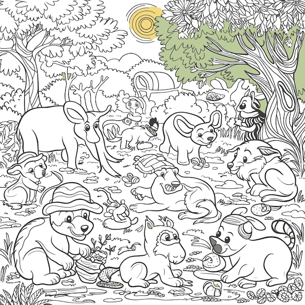 Vector animals coloring page for kids