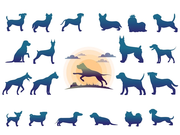 Animals Dog silhouette collection with logo in vector gradient style