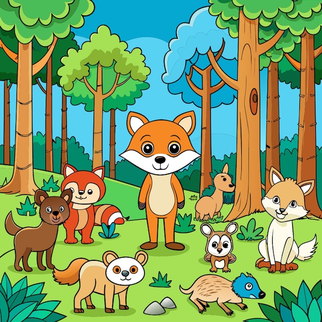 animals in the forest vector illustration cartoon