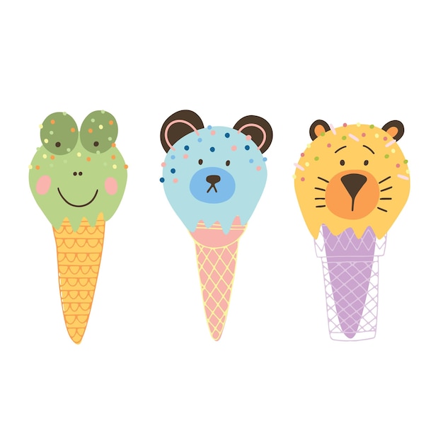 Animals ice cream illustration set