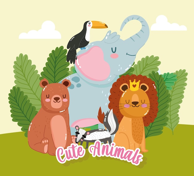 Animals lion bear elephant wildlife cartoon